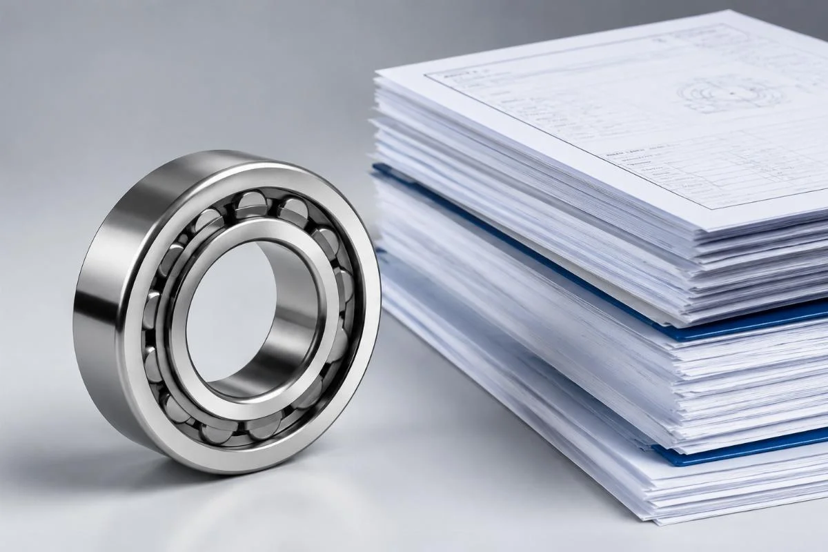 Certification document set with material test reports, dimensional inspection records and conformance certificates